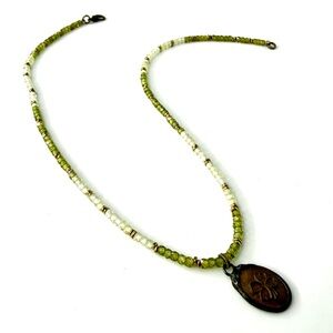Vintage Shamrock Pendant, Shaded Green Cubic Zirconia Beaded Necklace